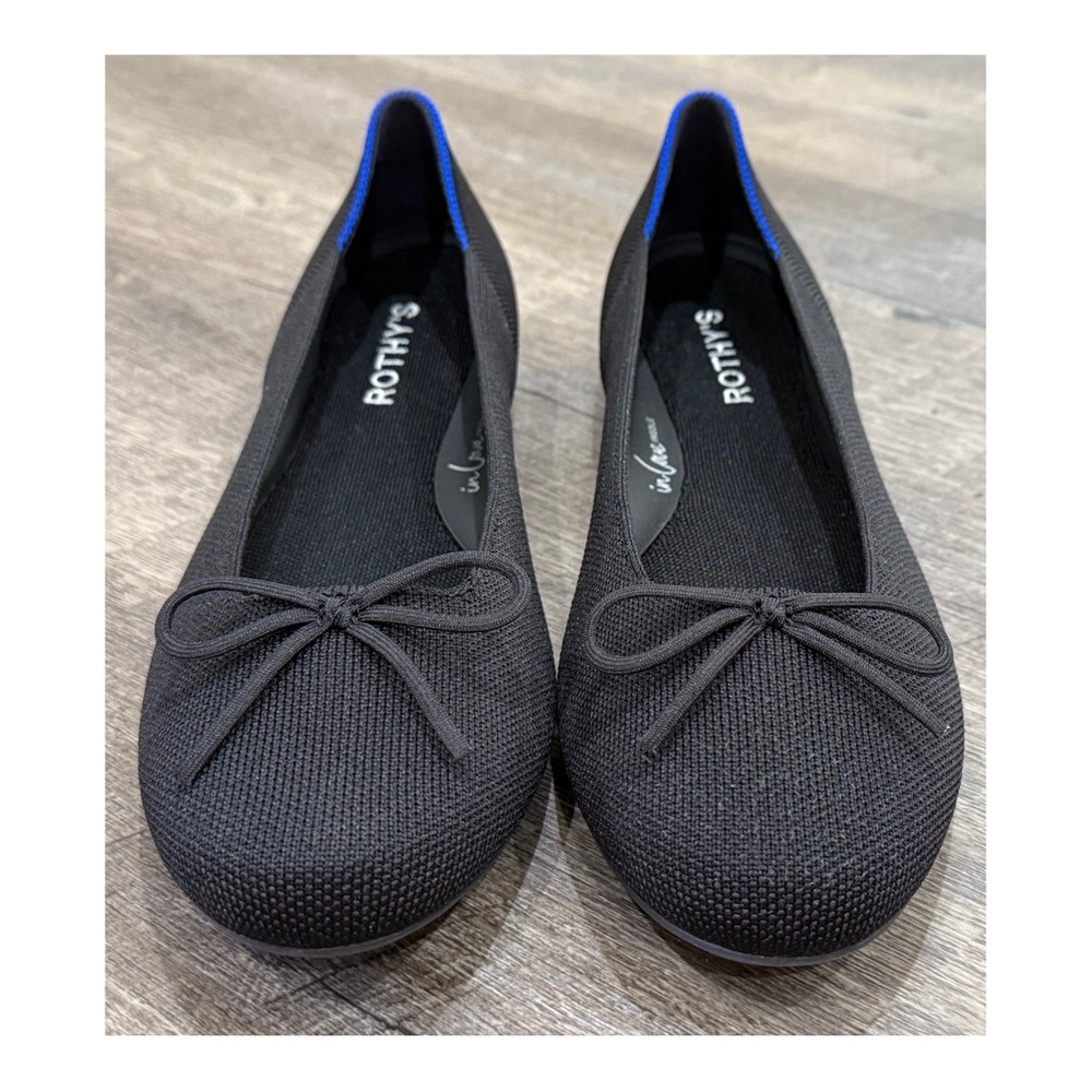 New Rothy’s The Ballet Flat Ballerina Black Comfort Slip On Bow Size 10.5 - Picture 3 of 8